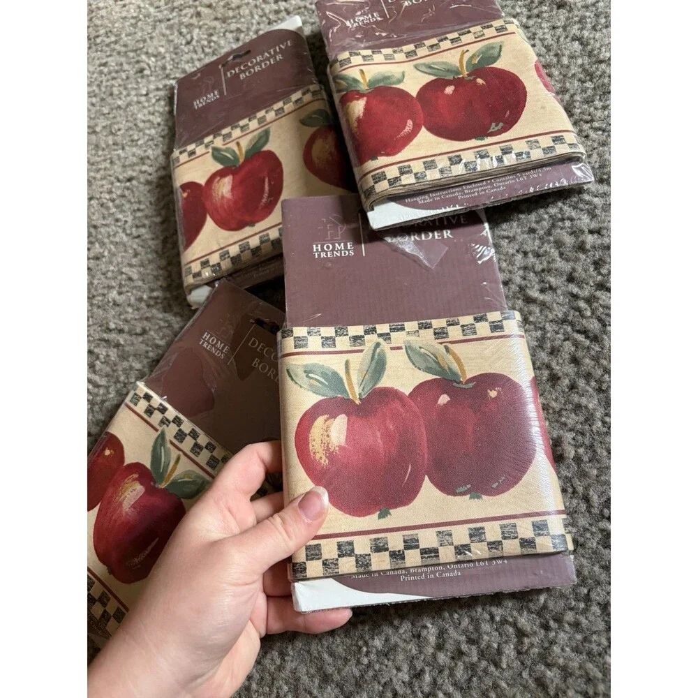 Vintage 90s Home Trends Wall Border Lot 4 Pack Apples Gingham Y2K